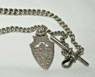 Antique 1886 Sterling Silver Pigeon Medal Fob On Chain Newcastle Y.  H.  S Medal 37g