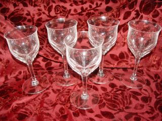 5 Vintage Val St.  Lambert Clear Crystal Glass Tall Water Goblets - Signed Vsl