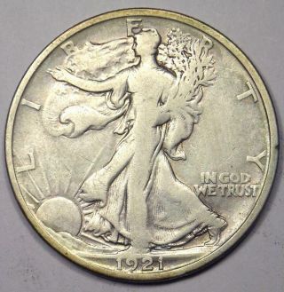 1921 - D Walking Liberty Half Dollar 50c - Strong Details - Rare Date Coin