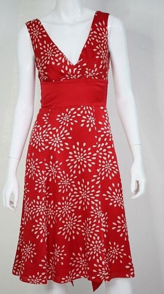 Ted Baker Womens Size 2 Or 10 100 Silk Red White Lined Vintage Cocktail Dress