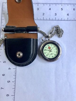 Vintage Swiss Army Pocket Desk Watch With Date & Black Leather Pouch