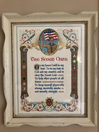 Bsa Boy Scout Of America Antique Decor Vtg Framed Oath Eagle 13.  5 X 16.  5 Picture