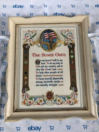 BSA BOY SCOUT OF AMERICA antique decor VTG framed OATH Eagle 13.  5 X 16.  5 picture 4