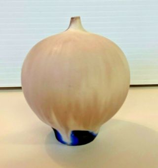 Vintage Signed Rose Cabat Feelie Weed Pot Art Pottery Beige Blue Onion Vase Wow