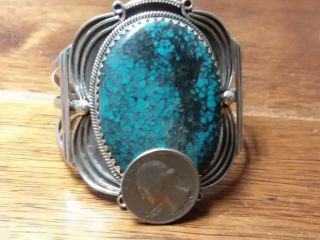 Huge Vintage Native American Navajo Turquoise Sterling Silver Cuff Bracelet 2