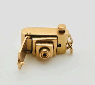 Vintage Solid 14k Yellow Gold Mechanical Camera Charm Pendant