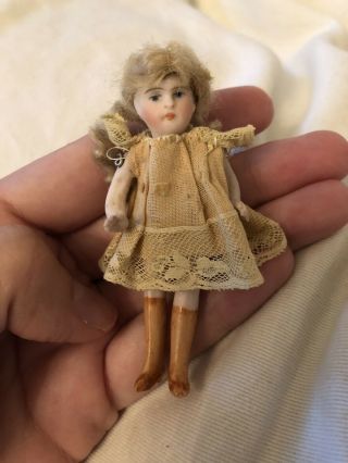 Antique Tiniest 3.  25” All Bisque German Kestner Mignonette Doll Dollhouse
