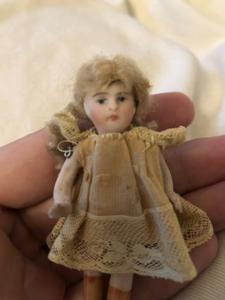 Antique Tiniest 3.  25” All Bisque German Kestner Mignonette Doll Dollhouse 2