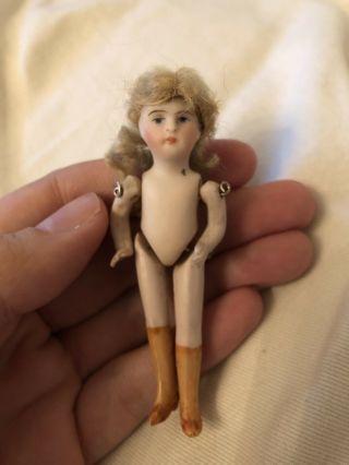 Antique Tiniest 3.  25” All Bisque German Kestner Mignonette Doll Dollhouse 5