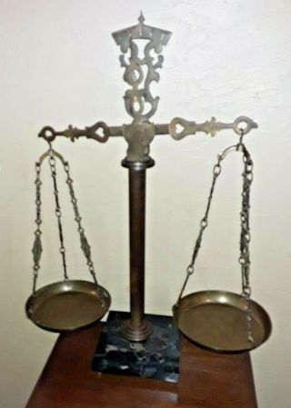 Antique Vintage Brass And Marble Balance Of Justice Scales