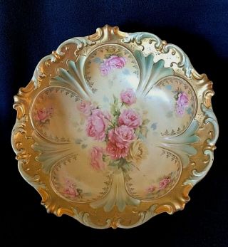 RARE 7 Pc RS PRUSSIA BERRY BOWL SET Pink Roses with Heavy Gold Red Wreath Mark 3