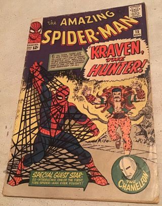 Spiderman 15 Marvel Comic 1964 1st App.  Kraven Hunter Silver Age Vintage