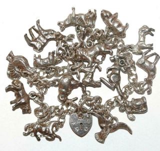 7.  75 " Vintage Sterling Silver 925 Padlock Charm Bracelet,  15 Charms 39 Grams
