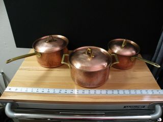 3pc Paul Revere Signature Copper Cookware 1801 Vintage Stock Pot Saucepan Pan
