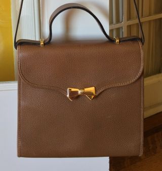 Rare Vintage Nina Ricci Leather Bag Lite Brown Shoulder Or Carry Made In France