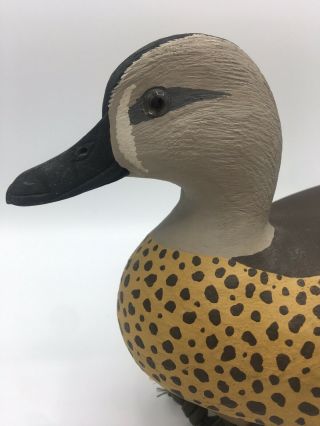 Vintage Wood Duck Decoy - Glass Eyes Hand - Carved Signed:”clare”known Artist