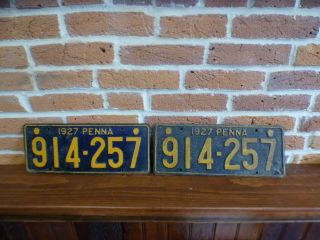 Vintage Antique Rare License Plate Set Pennsylvania Pa Pair Metal 1927