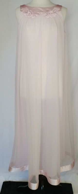 Vintage Gossard Artemis Peignoir Nightgown Size Medium Pink Chiffon Satin Trim