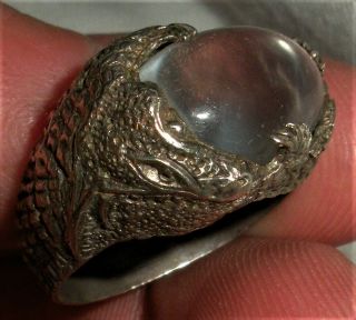 Antique C1880 Victorian Art Nouveau Coin Silver Moonstone Dragon Snake Ring Vafo