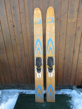 Vintage Set Of Wooden 65 " Long Waterskis Water Skis Signed Sea Glider Laurentien
