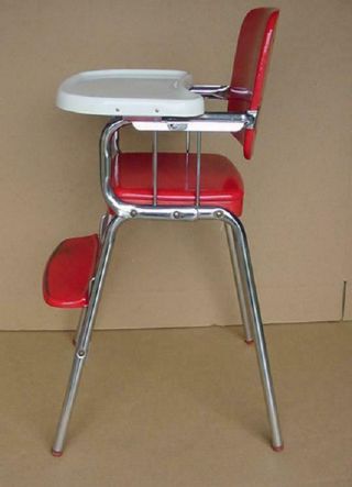 VINTAGE COSCO RED BABY HIGH CHAIR 1950 ' S 1960 ' S RED VINYL AND CHROME 2