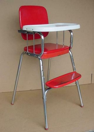 VINTAGE COSCO RED BABY HIGH CHAIR 1950 ' S 1960 ' S RED VINYL AND CHROME 4