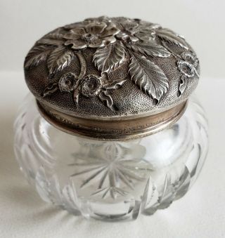 Jenkins & Jenkins Repousse Sterling Top Cut Glass Powder Jar