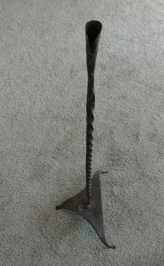 Vintage Antique Hand Forged Twisted Iron 30 " Tri Footed Candle Holder Stand