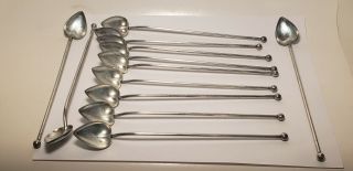 12 Pc Antique Esterling Sterling Silver Ice Tea Spoons - 8 In - 4.  7ozt - Hallmarks - Nr