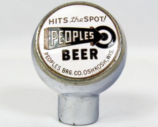 Vtg Peoples Brewing Beer Ball Tap Knob Handle White/black Enamel Oshkosh Robbins