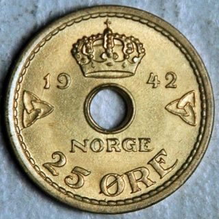 Norway 25 Ore 1942 (government In Exile) Brilliant Uncirculated Rare