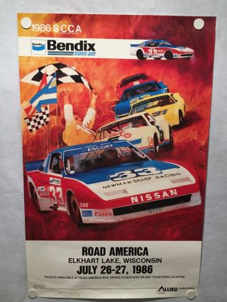 Vintage 1986 Scca Road America Elkhart Lake Bendix Trans Am Poster Newman Sharp