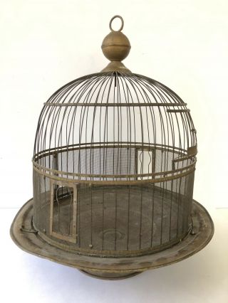Antique Hendryx Brass Bird Cage Birdcage Rustic Farmhouse Decor Metal Dome VTG 2