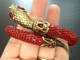 Rare Stunning Vintage Estate Rhinestone Snake Red Mesh Wrap Bracelet G612d
