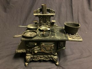 Salesman Sample Antique Crescent Stove Pots Pans Vintage Cast Iron Kitchen Mini