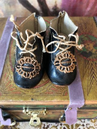 Antique German Oil Cloth Fancy Doll Shoes w/Decorative Fronts 3