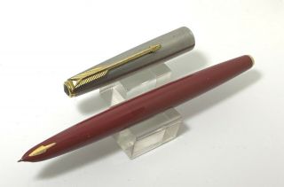 Vintage Parker 61 Red Fountain Pen,  Steel Cap,  Capillary Filler