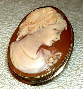 Vintage Antique 14k Yellow Gold Shell Cameo Pin Brooch Pendant - Look