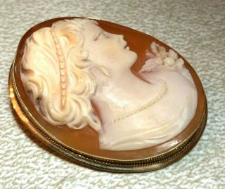 Vintage Antique 14K Yellow Gold Shell Cameo Pin Brooch Pendant - LOOK 2