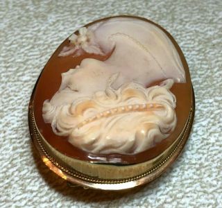 Vintage Antique 14K Yellow Gold Shell Cameo Pin Brooch Pendant - LOOK 3