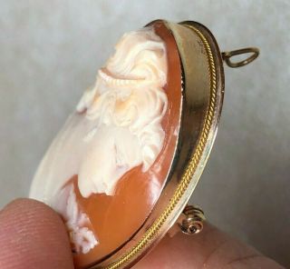 Vintage Antique 14K Yellow Gold Shell Cameo Pin Brooch Pendant - LOOK 4