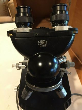 Vintage Carl Zeiss WL Compound Binocular Microscope 3 Ziess Winkel Lenses,  box 2