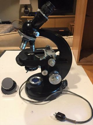 Vintage Carl Zeiss WL Compound Binocular Microscope 3 Ziess Winkel Lenses,  box 4