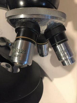 Vintage Carl Zeiss WL Compound Binocular Microscope 3 Ziess Winkel Lenses,  box 6