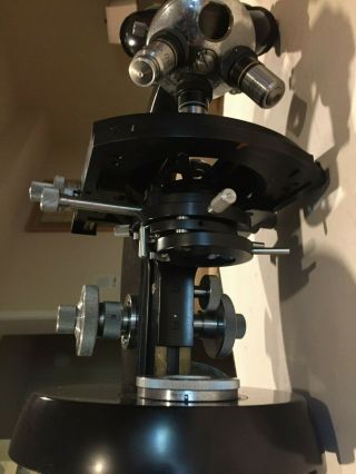 Vintage Carl Zeiss WL Compound Binocular Microscope 3 Ziess Winkel Lenses,  box 7