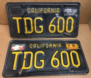 Rare Pair 1963 " Dmv Clear " (california) Tdg 600 License Plate - Vintage.