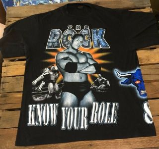 Vtg Wwf The Rock Rap Tee T - Shirt Size Xxl All Over Print Wwe 1999 Know Your Roll