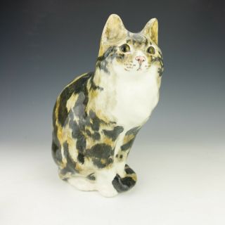 Vintage Winstanley Pottery - Hand Painted Seated Cat Figure - With Glass Eyes.