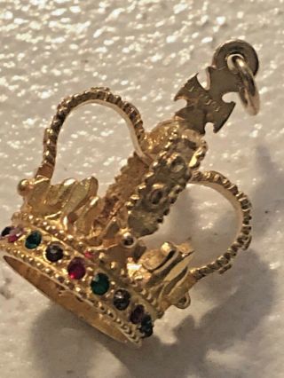 Vintage A.  J.  H.  9k, .  375 Yellow Gold,  Kings - Crown With Gemstones Charm