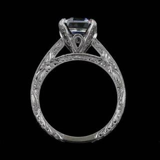 Asscher Loose Moissanite 925 Sterling Silver Engagement Ring Vintage Style 2 Ct